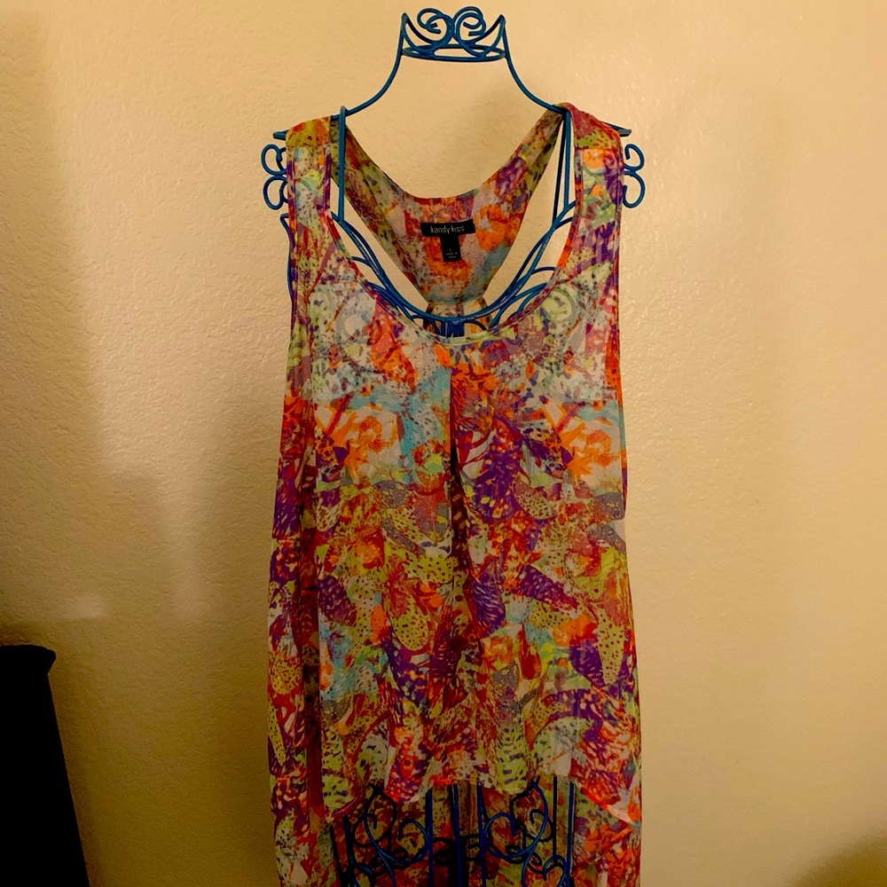 Sheer Colorful Asymmetrical Tank Top. Kandy Kiss
